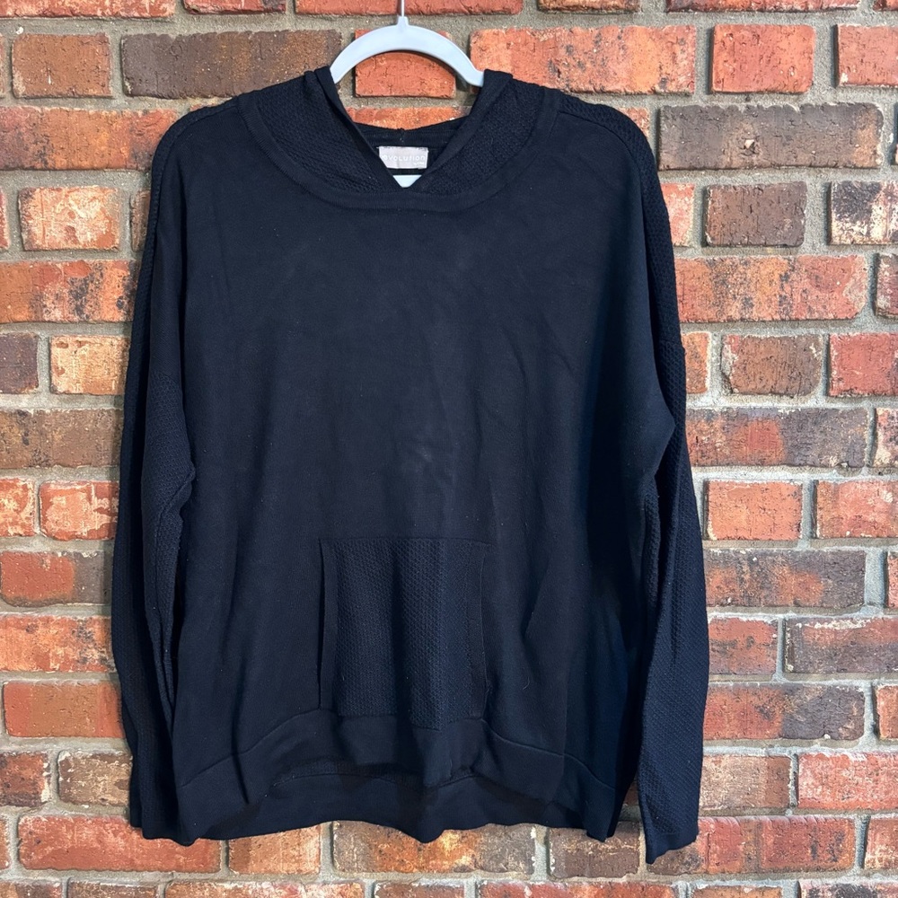 Evolution womens waffle knit hoodie sweatshirt black XL